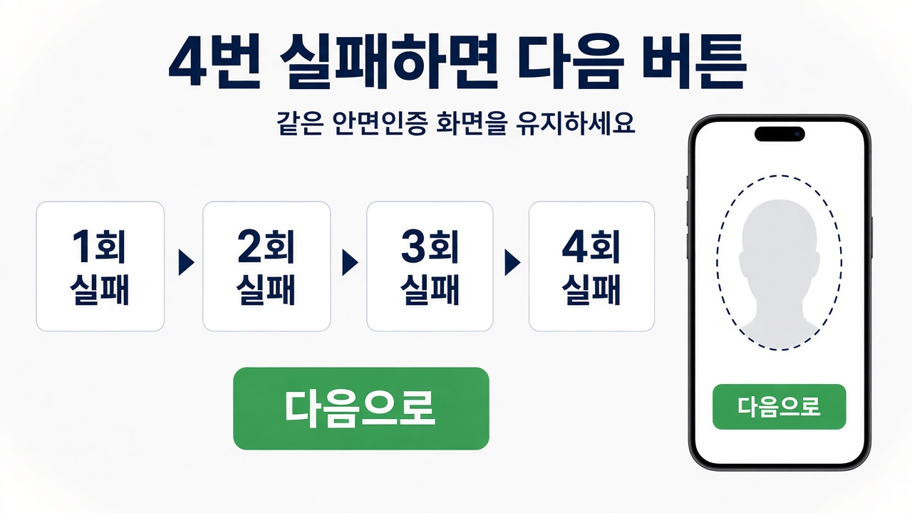 같은 화면에서 4번 실패하면 다음으로 버튼이 생김